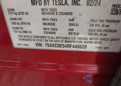 2024 Tesla Model X Long Range from USA, damaged, VIN 7SAXCDE54RF440628
